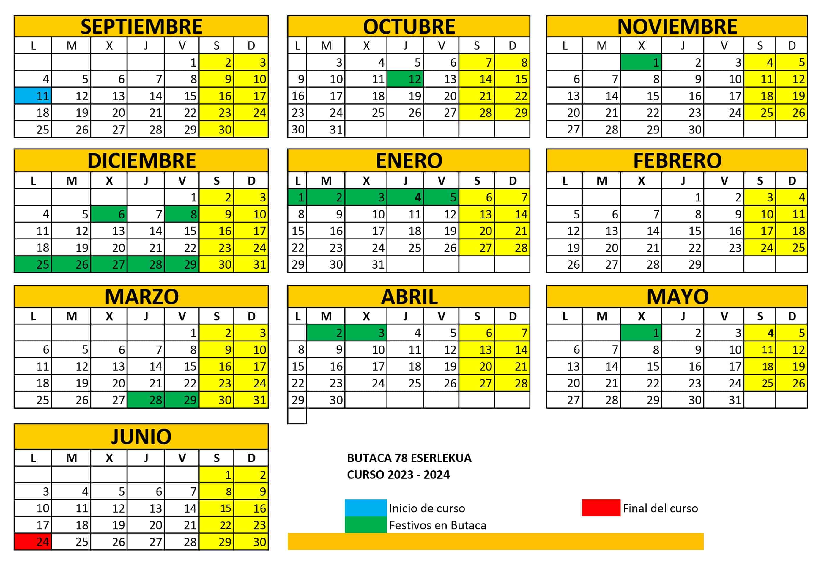 calendario Butaca-78 curso 2023-2024
